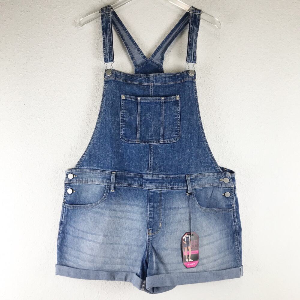 NWT No Boundaries Relaxed Fit Cuffed Hem Summer Denim Shortalls Plus Size XXL